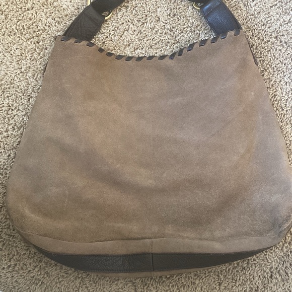 Carla Mancini taupe suede leather trim oversized shoulder bag - Picture 4 of 8